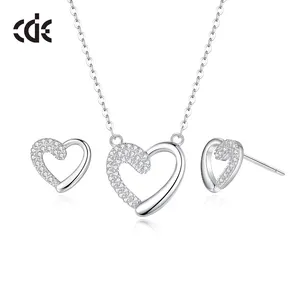 CDE S-CZYN032 Luxury Jewelry 925 Sterling Silver Set Wholesale Heart Necklace Earring Rhodium Plated Women Jewelry Sets