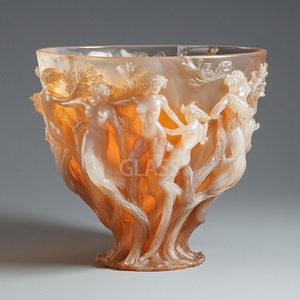 Hand Carved Crystal Glass Bacchantes Vase <b>Art</b> <b>Deco</b> Design for Wedding and <b>Bar</b> Mitzvah Tabletop Home Decor - Product Image 3