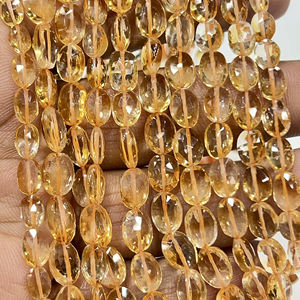 Perles de quartz citrine naturelles facettées de forme ovale, brin de 8 pouces, 6x8mm environ - Product Image 1