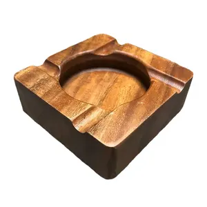 Cenicero hecho a mano de madera de mango para cigarros sólido de lujo minimalista cuadrado al aire libre bandeja de cigarrillos Cenicero rústico hecho a mano para fumar - Product Image 1