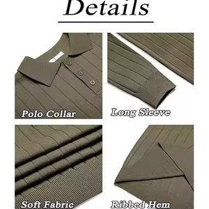 เสื้อยืดลำลองผู้ชาย LVLAEA ลายเส้น ฤดูใบไม้ผลิ ฤดูร้อน ผ้าไม่หด คอปกโปโล คอวี แขนสั้น ระบายอากาศได้ดี - Product Image 4