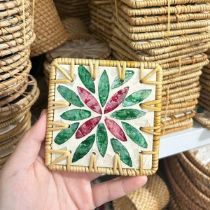 Handmade <b>Rattan</b> Coaster Using Mother of Pearl <b>Sheet</b> Mosaic Direct Factory Wholesale Custom Logo Vietnam - Product Image 3