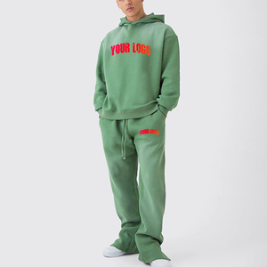 Custom Logo Unisex Tracksuit Sportswear for Mens Sweatsuits Crop Top <b>Flared</b> Sweatpants and Hoodie Set - Product Image 3