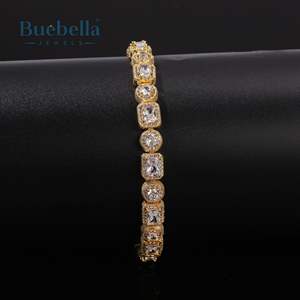 8mm 14K White Gold Plated 925 Sterling Silver VVS Moissanite Diamond Baguette&Round Cut Tennis Bracelet for <b>Men</b> - Product Image 2