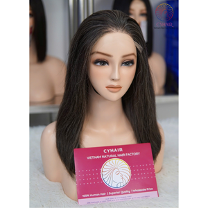 วิกผมตรงสีเกลือพริกไทยดำลูกไม้ไม่ผ่านกระบวนการ - Product Image 3