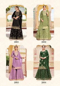 Meilleure qualité nouveau Design moderne 2023 Chanderi imprimé et broderie travail Kurti Sharara avec dupata au prix de gros - Product Image 2