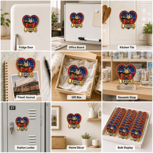 Nouveau Souvenir de Lyon, France : Aimant de réfrigérateur en métal émaillé, motif Cœur et Lanternes, 25 ans d'expérience, Cadeau touristique Notre-Dame de la Fourvière - Product Image 3