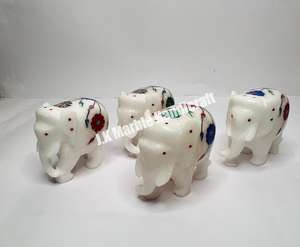 Diseño de flores pintadas Feng Shui indio hermoso Feng Shui al por mayor estatuilla de elefante de mármol puro artesanía de piedra semipreciosa - Product Image 3