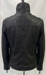 <b>Men</b> American Letterman Baseball School Team Varsity <b>Jacket</b> Black Real Leather Sleeves Black/<b>White</b> Lines - Product Image 2