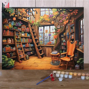 Kit de <span class=keywords><strong>peinture</strong></span> par numéros pour adultes et débutants <span class=keywords><strong>Peinture</strong></span> <span class=keywords><strong>sur</strong></span> <span class=keywords><strong>toile</strong></span> de la librairie de la cour familiale <span class=keywords><strong>Facile</strong></span> ou amusant Décoration murale de la maison Cadeau - Product Image 2