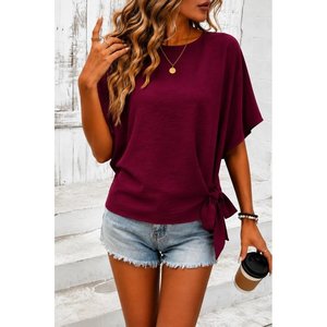 Blusa Aerobin de manga corta con cuello redondo y lazo lateral para mujer, 37394 - Rojo - Product Image 1