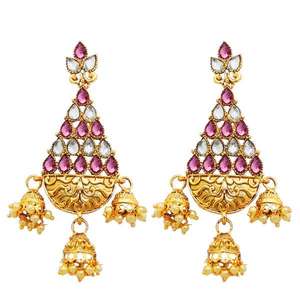 Pendientes colgantes de piedra austriaca chapados en oro blanco de Kriaa, bonito diseño de gota o aro con perla y diamante para Weddings-1313016D - Product Image 1