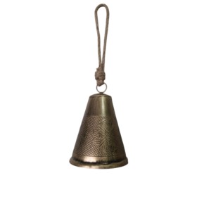 Cloche en métal suspendue de style vintage avec corde de jute rustique pour décoration de jardin, ornement de carillon éolien d'accent festif d'intérieur extérieur - Product Image 6