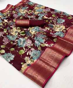 Impresionante Sari de seda Banarasi para niñas con elegante bordado y elegante aspecto de fiesta de boda - Product Image 1