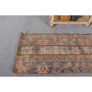 Turkish Rug 1.5x3.9 ft, <b>Brown</b> Blue Moroccan <b>Wool</b> Vintage Rug - Product Image 4