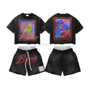 Conjunto de Camiseta y Pantalones Cortos de Verano 100% Algodón para Hombre y Mujer, Estilo Vintage, 2 Piezas - Product Image 2