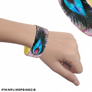 Mother of Pearl Brass Bangle Peacock <b>Feather</b> Art Shell Inlay Handmade <b>Bracelet</b> for Women Gift For Her - Product Image 6