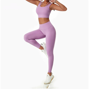 Ensemble de yoga pour femmes confortable de haute qualité avec couleur unie / logo personnalisé, marque privée, 100% coton, ensembles de fitness pour femmes - Product Image 3