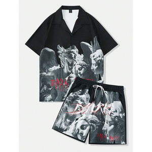 เซ็ตเสื้อยืดแขนสั้นพิมพ์ลายกระดุมแถวเดียวผ้าคอตตอน100% ปรับแต่งเหมาะสำหรับฤดูใบไม้ผลิและฤดูร้อน - Product Image 1