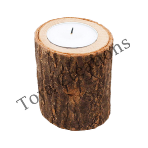 Portavelas de luz de té de madera de mango cilíndrico natural para fiestas de decoración del hogar eventos de Pascua y Navidad con acentos de corteza - Product Image 1