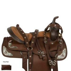 Selle de course de barils western synthétique de conception personnalisée haut de gamme, arbre en fibre de verre, quincaillerie nickelée, tailles et couleurs personnalisées - Product Image 2