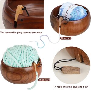 Support de bol en fil de bois, panier de rangement en laine à tricoter rond avec trous organisateur de Kit de crochet artisanal fait à la main parfait pour la mère - Product Image 2
