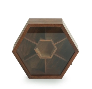Handcrafted Hexagonal <b>Spice</b> Box With Spoon In Sheesham Wood <b>Spice</b> Box With Spoon In Teak Wood <b>spice</b> container with spoon wooden - Product Image 3