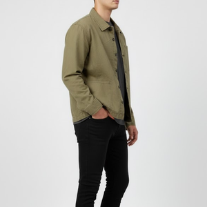 เสื้อเชิ้ตผ้าฝ้าย 100% สีเขียวมะกอก แบบลำลอง สำหรับฤดูหนาว ย้อมสีพื้น สำหรับผู้ชาย บริการ OEM 135 GSM - Product Image 2