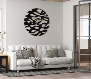 Modern Wave <b>Design</b> Extra Large <b>Wall</b> <b>Clock</b> Unique Home Decor with Neutral Metal Finish Contemporary Wooden Table Top - Product Image 3