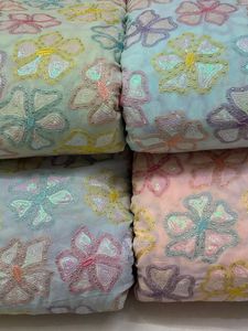 Bordado de secuencia de arcoíris de tela Georgette de algodón Premium perfecto para vestidos de novia y vestidos de novia - Product Image 3