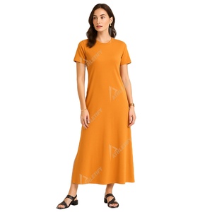 Camiseta Larga de Algodón para Mujer, Color Naranja Atardecer, Manga Media, Diseño Sólido, Fácil de Usar, Impresión Personalizada, Transpirable - Product Image 2