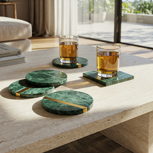 Artisan Green Marble Luxury <b>Home</b> <b>Bar</b> <b>Accessories</b> Coasters Brass Rim Strip Inlay 35+ Years Manufacturer Bulk Orders Available - Product Image 4