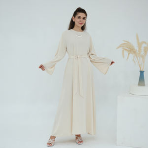 Gaun Muslim Wanita Loriya 2026 Warna Solid Lengan Panjang Nida Abaya Islami Sederhana dengan Sabuk, Gaun Panjang Dalam Serbaguna - Product Image 1