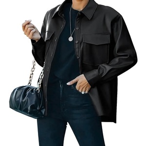 เสื้อแจ็คเก็ตหนังแท้ แฟชั่น เรียบหรู สีพื้น กระดุมแบบโปโล มีกระเป๋า สไตล์ลำลอง ใส่ทำงาน แขนสั้น กระดุมแถวเดียว - Product Image 2