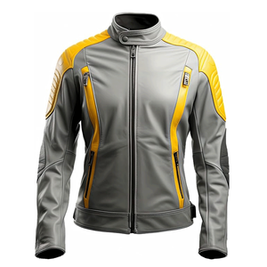 Women's Grey & Yellow Genuine Sheepskin Sleek Zippered Motorbike Jacket With CE Armors Protections Motorcycle Jacket For Men - Product Image 1