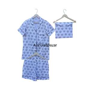 Hand Block Print Short PJ Set Indian 100 % Pure Cotton <b>Pajamas</b> Shorts <b>Pajama</b> Set Comfortable Nightwear <b>Summer</b> Wear Night Dress - Product Image 5