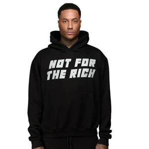 Sudadera con Capucha Negra Extra Grande para Hombre, 380GSM, Algodón Orgánico Grueso, Estilo Urbano, con Estampado Grande de Logotipo en la Parte Delantera y Trasera - Product Image 1