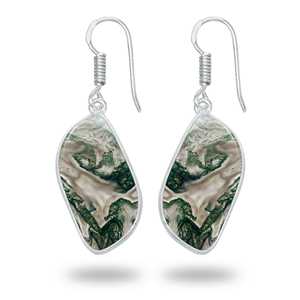 Pendientes de Ágata Musgosa Pulida de Alta Calidad, Pendientes de Latón Plateado, Colección de Boda de Ágata Musgosa para Mujer, Joyería de Moda - Product Image 4