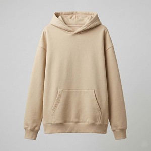 Sudadera con Capucha Extra Grande para Mujer, Color Beige, Felpa de Algodón Grueso, Bordado 3D, Lisa, Personalizable con Logotipo - Product Image 4