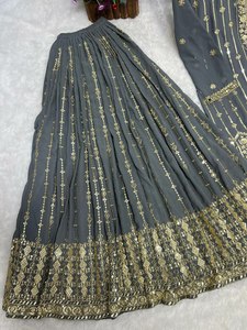 2025 último diseñador étnico pesado Georgette Kurti Plazzo conjunto celebrar la tradición con giro moderno traje de moda para adultos - Product Image 5