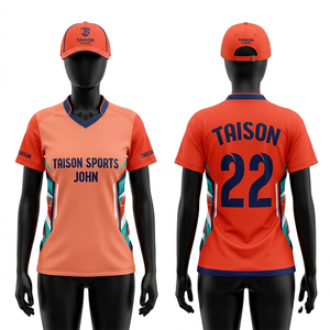 Maillot de cricket pour femmes, qualité professionnelle, 155 GSM, micro-mesh polyester respirant, bleu et orange, empiècements contrastés, sublimation par transfert thermique - Product Image 5