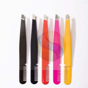 Durable Stainless Steel Eyebrow Comb Tweezers for Makeup Grooming Professional Eyebrow Trimming Comb with Built in Tweezers - Product Image 1