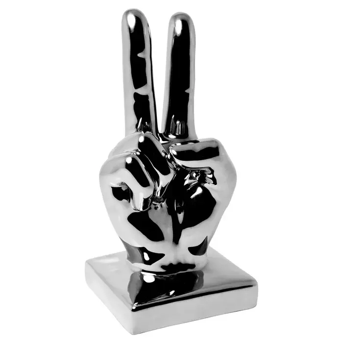 Metall Prunkstück Home Dekorative menschliche Hand V-Form Skulptur vernickelt Silber Farbe Office Desktop-Dekoration