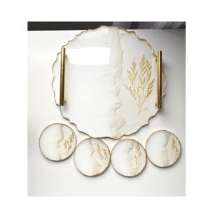 Plateau ovale en résine époxy Offres Spéciales avec sous-verres de forme ronde pour la maison hôtel plateau de service en résine de couleur bleue avec ensemble de sous-verres - Product Image 2