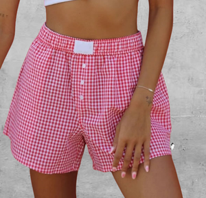 Short à séchage rapide 100% coton de haute qualité pour femmes taille élastique à carreaux imprimé de logo personnalisé OEM chaud disponible - Product Image 3