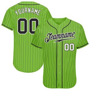 Maillot de baseball authentique noir-blanc à fines rayures vert fluo personnalisé - Product Image 1