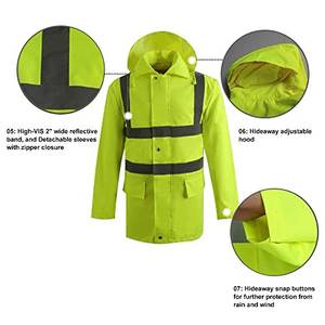 Veste de pluie de sécurité personnalisable, légère, imperméable, réfléchissante argentée, en polyester, avec support de logo, coupe-vent haute performance - Product Image 2