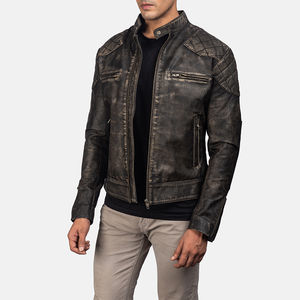 Veste en cuir marron vieilli pour hommes, de haute qualité, nouveau style avec col à capuche et décoration en fourrure - Product Image 2