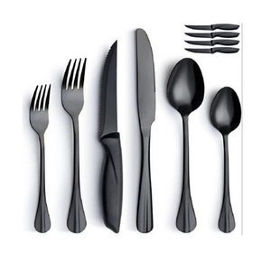 Juego de Cubiertos de Acero Inoxidable de Grado Alimenticio, Cuchillos para Carne, Juego de Cubiertos Negros, Juego de Cubiertos Plateados Negros, Más Vendido - Product Image 1