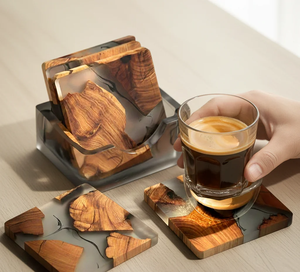 Ensemble de sous-verres décoratifs en bois et résine de style classique, découpés, résistants à la chaleur, en époxy, pour bureau, bar, restaurant, promotionnels - Product Image 5